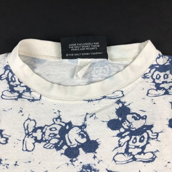 Vintage 90s Disney Original Shirt Men Small White Blue Mickey All Over Print USA - Picture 5 of 13